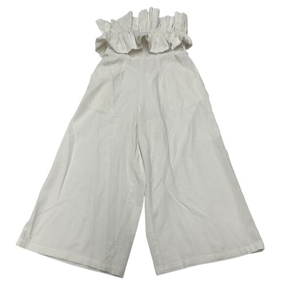Saints + Secrets Jumpsuit Womens Small White Ruffle Strapless Wide Leg Cropped - Picture 2 of 7